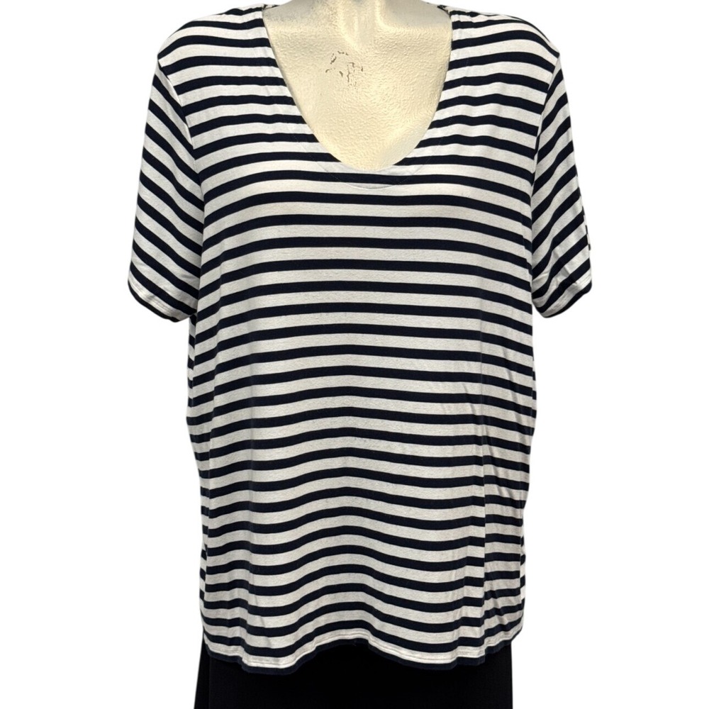 J.Jill Wearever Collection Women's Plus Size‎ 2X Striped Top Navy White Tee